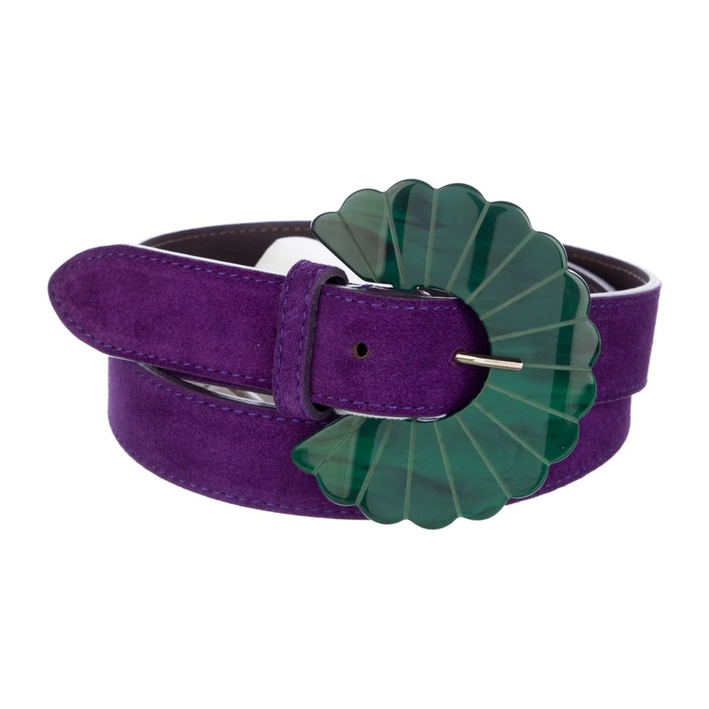 NWT Sezane Sandy Purple Suede Belt with Green Buckle